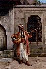 A Musician Playing Before A Mosque In Constantinople by Stanislaus von Chlebowski